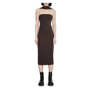 ET OCHS Womens Brown Bandeau Neckline Faux Scarf Sleeveless Midi Dress 8